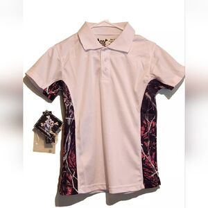 Muddy Girl Shirt Womens Camouflage Polo White Pink Golf Professional Small S